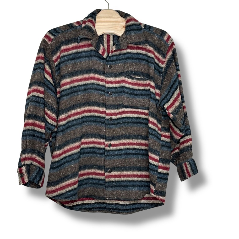 Vintage Earth Ragz XXL Striped Button Up Shirt Long Sleeve Oversize Wool Blend